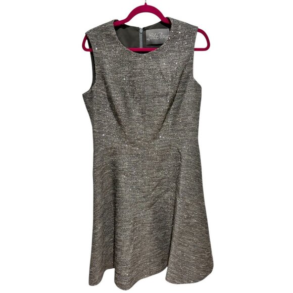 Lela Rose Grey Sequin Sleeveless Seamed Fit & Flare Twill Midi Dress SZ 14 - Picture 2 of 6